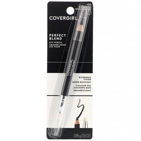 Eyeliner, Eyes, Makeup: Covergirl, Perfect Blend, Eye Pencil, 100 Basic Black, .03 oz (.85 g)