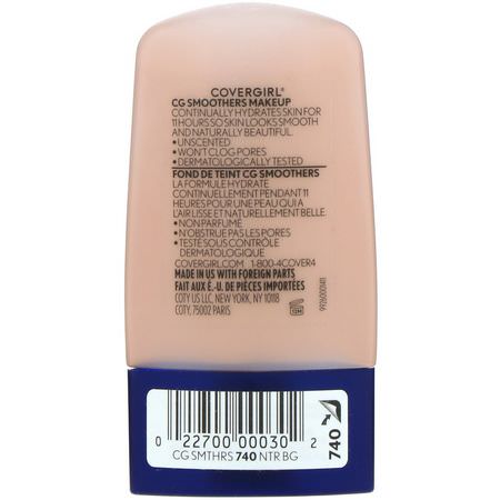 Foundation, Face, Makeup: Covergirl, Smoothers, Hydrating Makeup, 740 Natural Beige, 1 fl oz (30 ml)