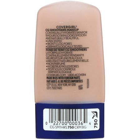 Foundation, Face, Makeup: Covergirl, Smoothers, Hydrating Makeup, 750 Creamy Beige, 1 fl oz (30 ml)
