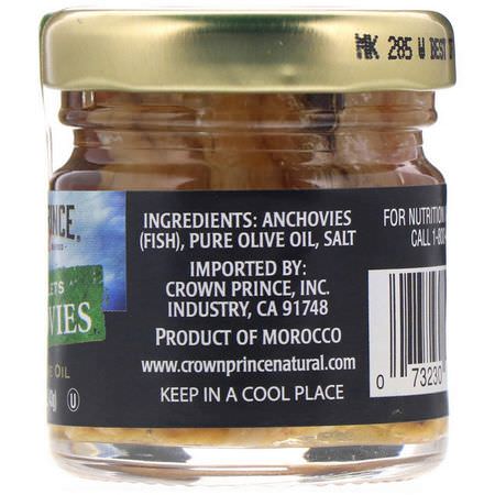 Skaldjur: Crown Prince Natural, Anchovies, Flat Fillets, In Pure Olive Oil, 1.5 oz (43 g)