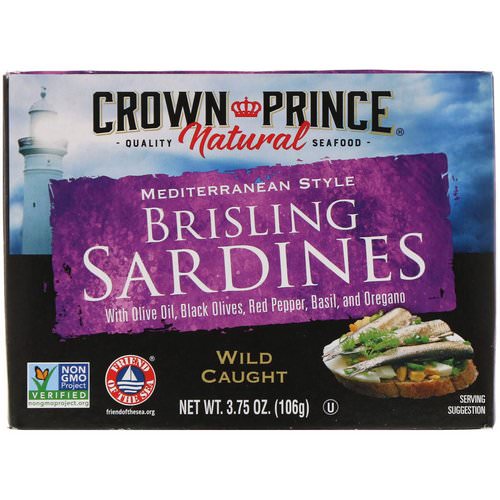 Crown Prince Natural, Brisling Sardines, Mediterranean Style, 3.75 oz (106 g) Review