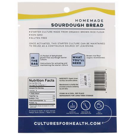 Inslag, Bröd, Säd, Ris: Cultures for Health, Gluten-Free Sourdough, 1 Packet, .08 oz (2.4 g)