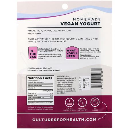 Vingrön, Oljor: Cultures for Health, Vegan Yogurt, 4 Packets, .06 oz (1.6 g)