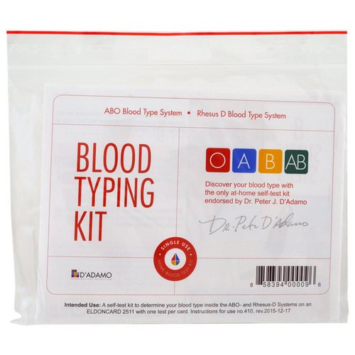 D'adamo, Blood Typing Kit, 1 Easy Self-Testing Kit Review
