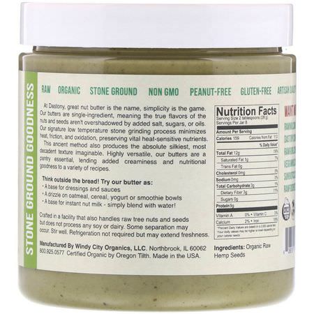 Hampfrön, Nötter, Konserver: Dastony, 100% Organic Hemp Seed Butter, 8 oz (227 g)