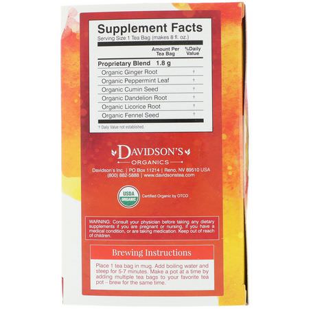 Medicinska Teer, Örtte Te: Davidson's Tea, Organic, Ayurvedic Infusions, Digest, 25 Tea Bags, 1.58 oz (45 g)