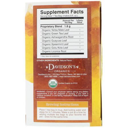 Medicinska Teer, Örtte Te: Davidson's Tea, Organic, Ayurvedic Infusions, Energize, 25 Tea Bags, 1.58 oz (45 g)