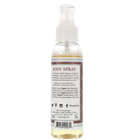 Eterisk Oljespray, Doft, Eteriska Oljor, Aromaterapi: Deep Steep, Body Spray, Vanilla - Coconut, 4 fl oz (118 ml)