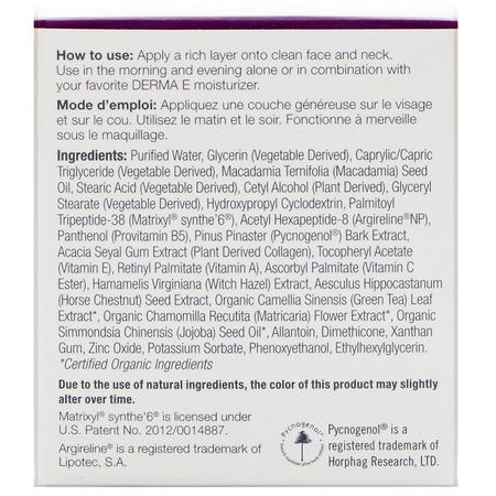 Peptider, Krämer, Ansiktsfuktare, Skönhet: Derma E, Advanced Peptides & Collagen Moisturizer, 2 oz (56 g)
