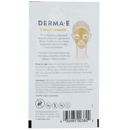 Clay Masks, Peels, Face Masks, Beauty: Derma E, Vitamin C Brightening Clay Mask, Turmeric & Kale, 0.35 oz (10 g)