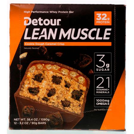 Vassleproteinstänger, Proteinstänger, Brownies, Kakor: Detour, Lean Muscle Bars, Cookie Dough Caramel Crisp, 12 Bars, 3.2 oz (90 g) Each