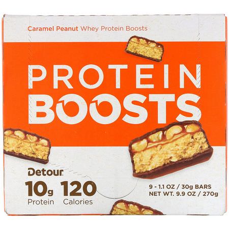 Vassleproteinstänger, Proteinstänger, Brownies, Kakor: Detour, Protein Boosts Bars, Caramel Peanut, 9 Bars, 1.1 oz (30 g) Each