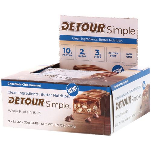 Detour, Simple, Whey Protein Bars, Chocolate Chip Caramel, 9 Bars, 1.1 oz (30 g) Each Review