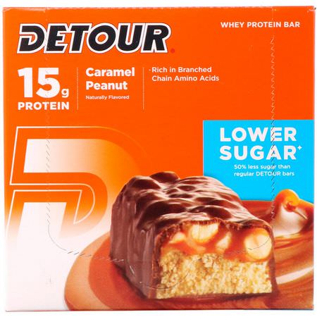 Vassleproteinstänger, Proteinstänger, Brownies, Kakor: Detour, Whey Protein Bar, Caramel Peanut, 9 Bars, 1.5 oz (43 g) Each
