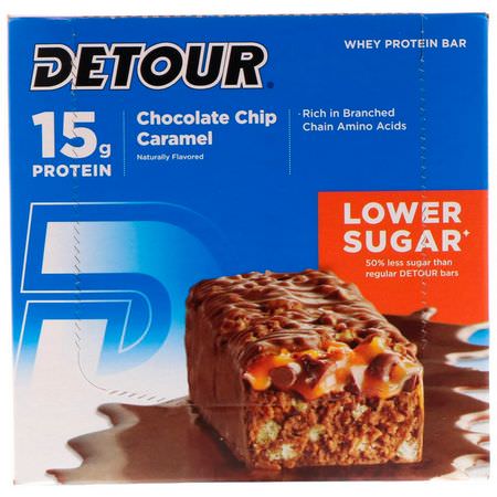 Vassleproteinstänger, Proteinstänger, Brownies, Kakor: Detour, Whey Protein Bar, Chocolate Chip Caramel, 9 Bars, 1.5 oz (43 g) Each