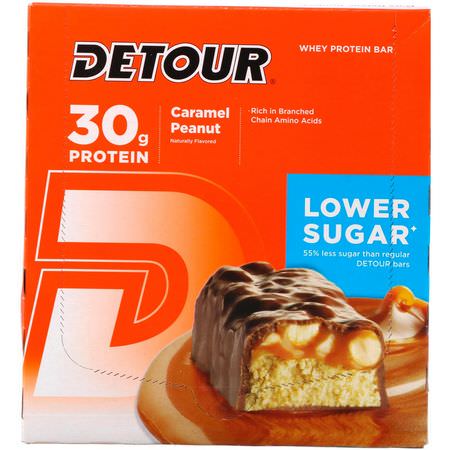 Vassleproteinstänger, Proteinstänger, Brownies, Kakor: Detour, Whey Protein Bars, Caramel Peanut, 12 Bars, 3 oz (85 g) Each