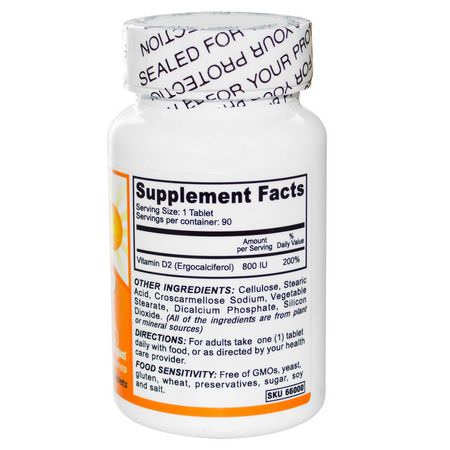D2 Ergocalciferol, Vitamin D, Vitaminer, Kosttillskott: Deva, Vegan, Vitamin D, D2, 800 IU, 90 Tablets