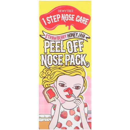 Blemish Masks, Acne, K-Beauty Face Masks, Peels: Dewytree, 1 Step Nose Care, Peel Off Nose Pack, Strawberry Honey Jam, 70 ml