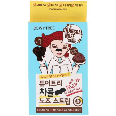 Treatment Masks, K-Beauty Face Masks, Peels, Face Masks: Dewytree, Charcoal Nose Strip with Volcanic Ash, 10 Sheets