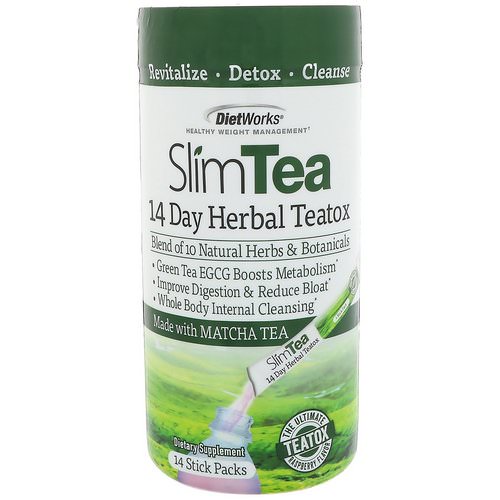 DietWorks, Slim Tea, 14 Day Herbal Teatox, Matcha Tea, Raspberry Flavor, 14 Stick Packs Review