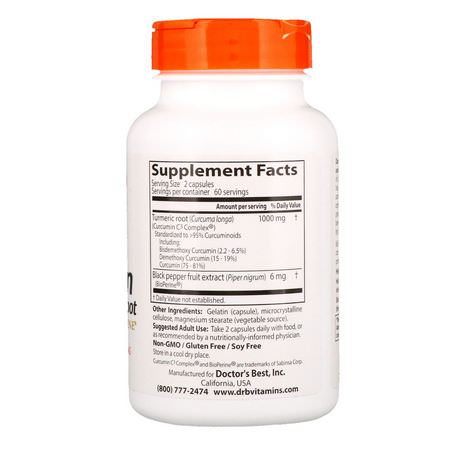 Curcumin, Gurkmeja, Antioxidanter, Kosttillskott: Doctor's Best, Curcumin, High Absorption, 500 mg, 120 Capsules
