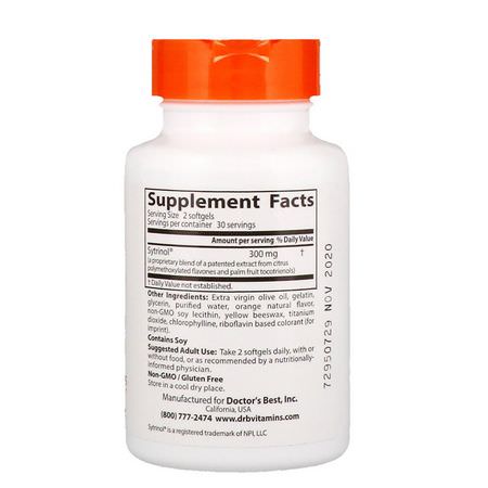 Antioxidant, Antioxidanter, Kosttillskott: Doctor's Best, Flavonoid Complex with Sytrinol, 60 Softgels