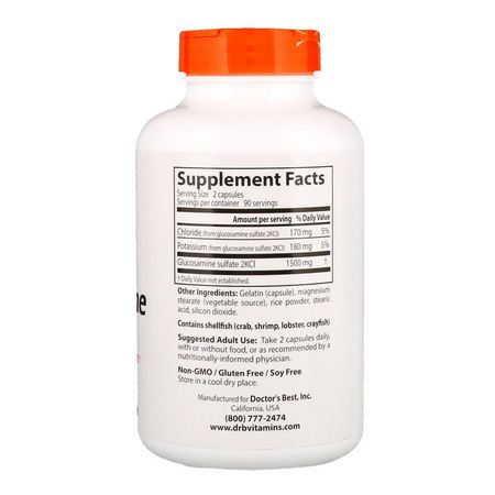 Glukosamin, Led, Ben, Kosttillskott: Doctor's Best, Glucosamine Sulfate, 750 mg, 180 Capsules