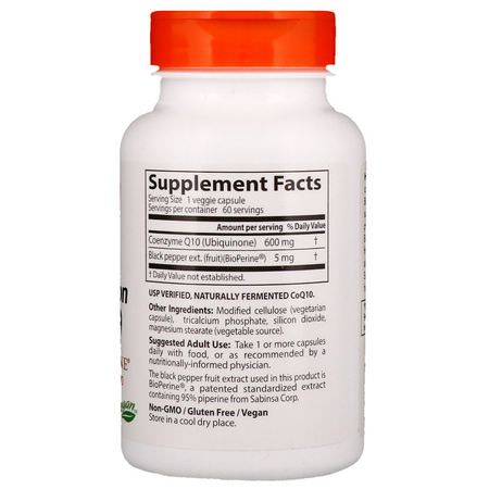 Coenzyme Q10, Coq10, Antioxidanter, Kosttillskott: Doctor's Best, High Absorption CoQ10 with BioPerine, 600 mg, 60 Veggie Caps