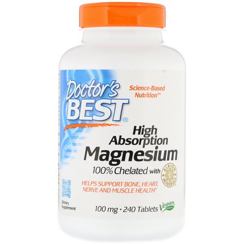 Doctor's Best, High Absorption Magnesium 100% Chelated with Albion Minerals, 100 mg, 240 Tablets Review