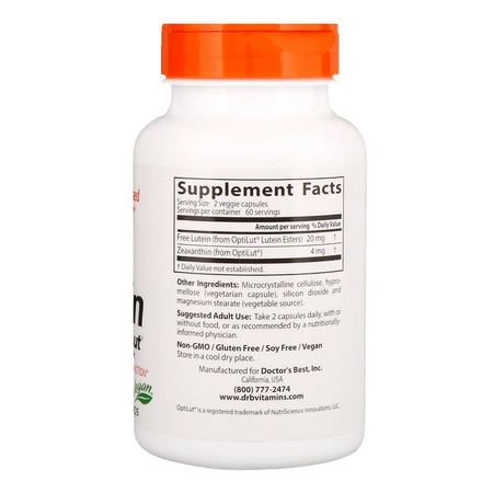Zeaxanthin, Lutein, Nose, Ear: Doctor's Best, Lutein with OptiLut, 10 mg, 120 Veggie Caps
