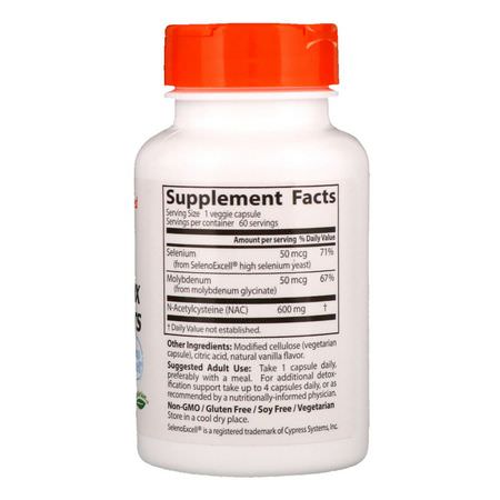 N-Acetyl Cystein Nac, Antioxidanter, Kosttillskott: Doctor's Best, NAC Detox Regulators, 60 Veggie Caps