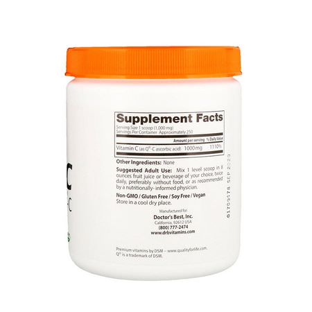 Influensa, Hosta, Kall, Askorbinsyra: Doctor's Best, Pure Vitamin C Powder with Q-C, 8.8 oz (250 g)