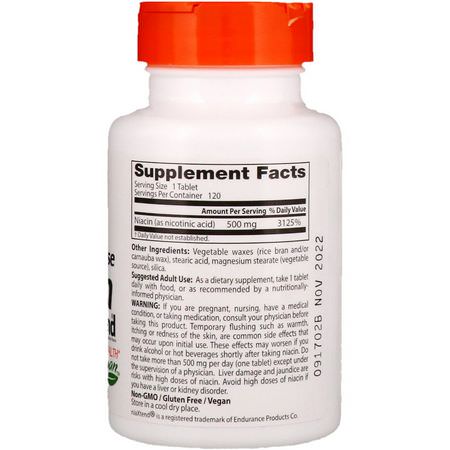 B3 Niacin, Vitamin B, Vitaminer, Kosttillskott: Doctor's Best, Sustained-Release Niacin with niaXtend, 500 mg, 120 Tablets