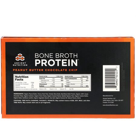 Dr. Axe / Ancient Nutrition Whey Protein Bars Bone Broth - Benbuljong, Led, Ben, Kosttillskott