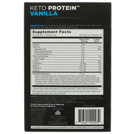 Benbuljong, Fog, Ben, Kosttillskott: Dr. Axe / Ancient Nutrition, Keto Protein, Ketogenic Performance Fuel, Vanilla, 15 Single Serve Packets, 1.09 oz (31 g) Each