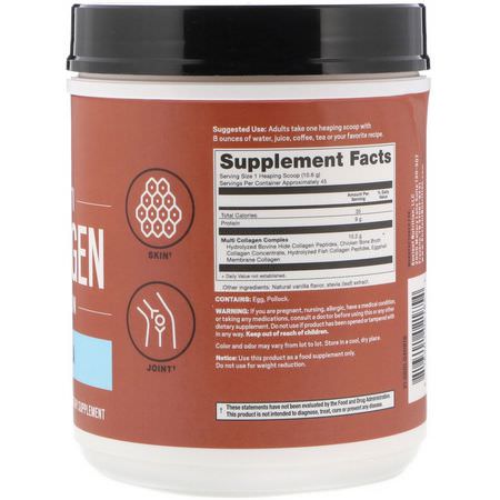 Protein, Sportsnäring, Kollagentillskott, Fog: Dr. Axe / Ancient Nutrition, Multi Collagen Protein, Vanilla, 1.05 lbs (475 g)