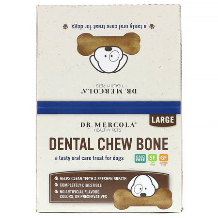 Dentalvård För Husdjur, Djurhälsa, Husdjur: Dr. Mercola, Dental Chew Bone, Large, For Dogs, 12 Bones, 2.15 oz (61 g) Each