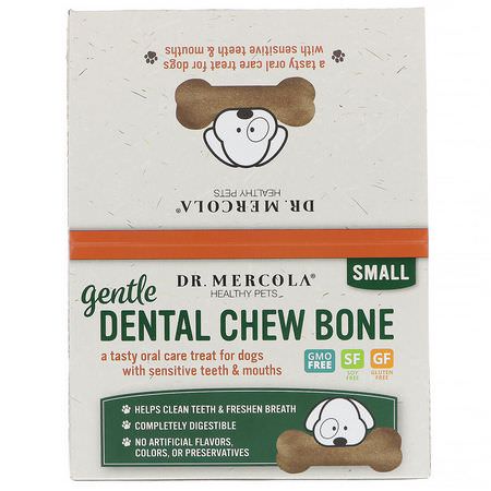 Dentalvård För Husdjur, Djurhälsa, Husdjur: Dr. Mercola, Gentle Dental Chew Bone, Small, For Dogs, 12 Bones, 0.67 oz (19 g) Each