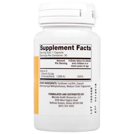 D3 Cholecalciferol, D-Vitamin, Vitaminer, Kosttillskott: Dr. Mercola, Liposomal Vitamin D, 1,000 IU, 30 Capsules