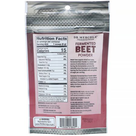 Betor, Superfoods, Greener, Kosttillskott: Dr. Mercola, Organic Fermented Beet Powder, 5.29 oz (150 g)