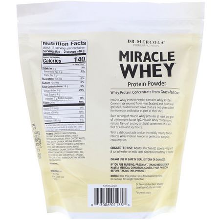 Vassleprotein, Idrottsnäring: Dr. Mercola, Premium Nutrition, Miracle Whey, Protein Powder, Vanilla, 1 lb (454 g)
