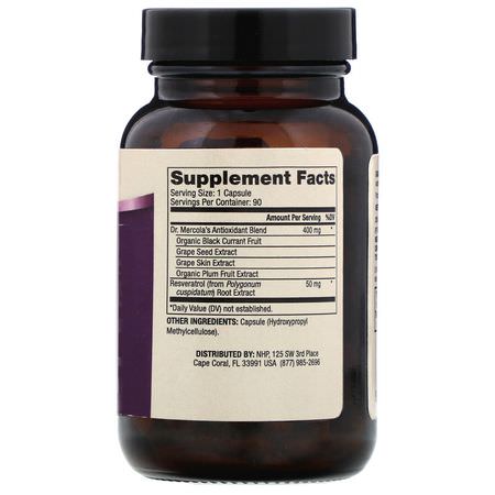 Resveratrol, Antioxidant, Antioxidanter, Kosttillskott: Dr. Mercola, Purple Defense with Resveratrol, 90 Capsules