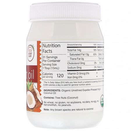 Kokosnötsolja, Kokosnöttillskott: Dr. Murray's, Organic Virgin Coconut Oil, Expeller-Pressed & Unrefined, 16 fl oz (473 ml)