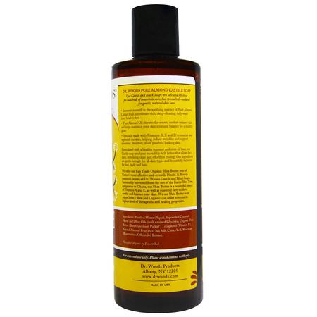 Rengöringsmedel, Ansikts Tvätt, Skrubba, Ton: Dr. Woods, Almond Castile Soap with Fair Trade Shea Butter, 8 fl oz (236 ml)