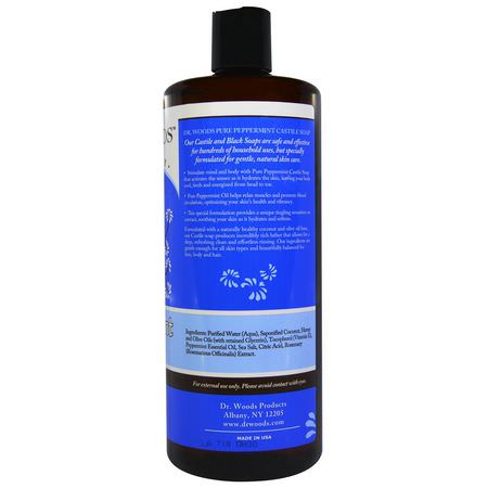 Rengöringsmedel, Ansikts Tvätt, Skrubba, Ton: Dr. Woods, Peppermint Castile Soap, 32 fl oz (946 ml)