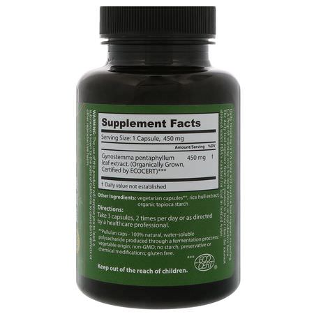 Jiaogulan Gynostemma, Adaptogens, Homeopati, Örter: Dragon Herbs, Gynostemma, 450 mg, 100 Capsules