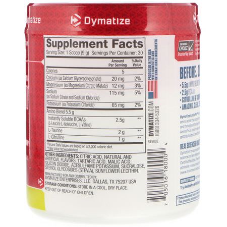 Bcaa, Aminosyror, Kosttillskott, Elektrolyter: Dymatize Nutrition, AminoPro, Lemon Lime, 9.52 oz (270 g)