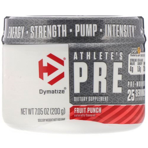 Dymatize Nutrition, Athlete's Pre, Pre-Workout, Fruit Punch, 7.05 oz (200 g) Review