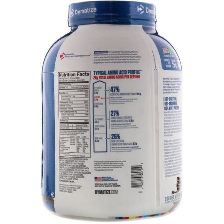 Vassleprotein, Idrottsnäring: Dymatize Nutrition, Elite 100% Whey Protein Powder, Cookies & Cream, 5 lbs (2.3 kg)
