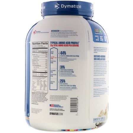 Micellar Casein Protein, Sports Nutrition: Dymatize Nutrition, Elite Casein, Smooth Vanilla, 4 lb (1.8 kg)